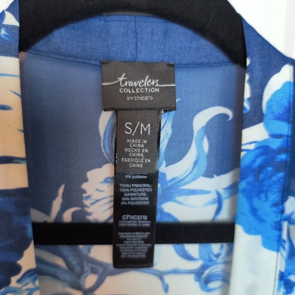 Chico's Travelers S/M Multicolor Floral Oriental Kimono Fringe Open Cardigan - Picture 4 of 7